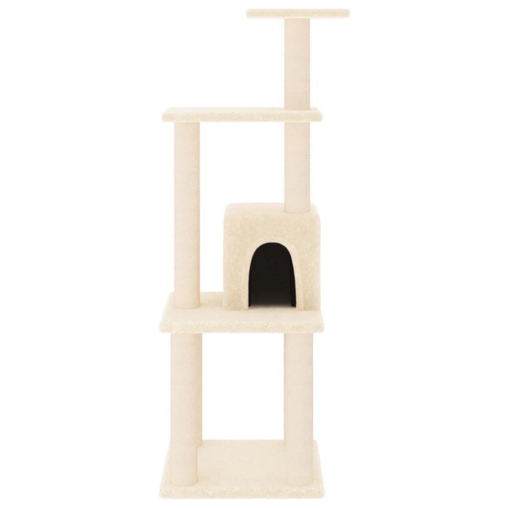 Cat house with sisal rope and scratching post, cream, 105 cm