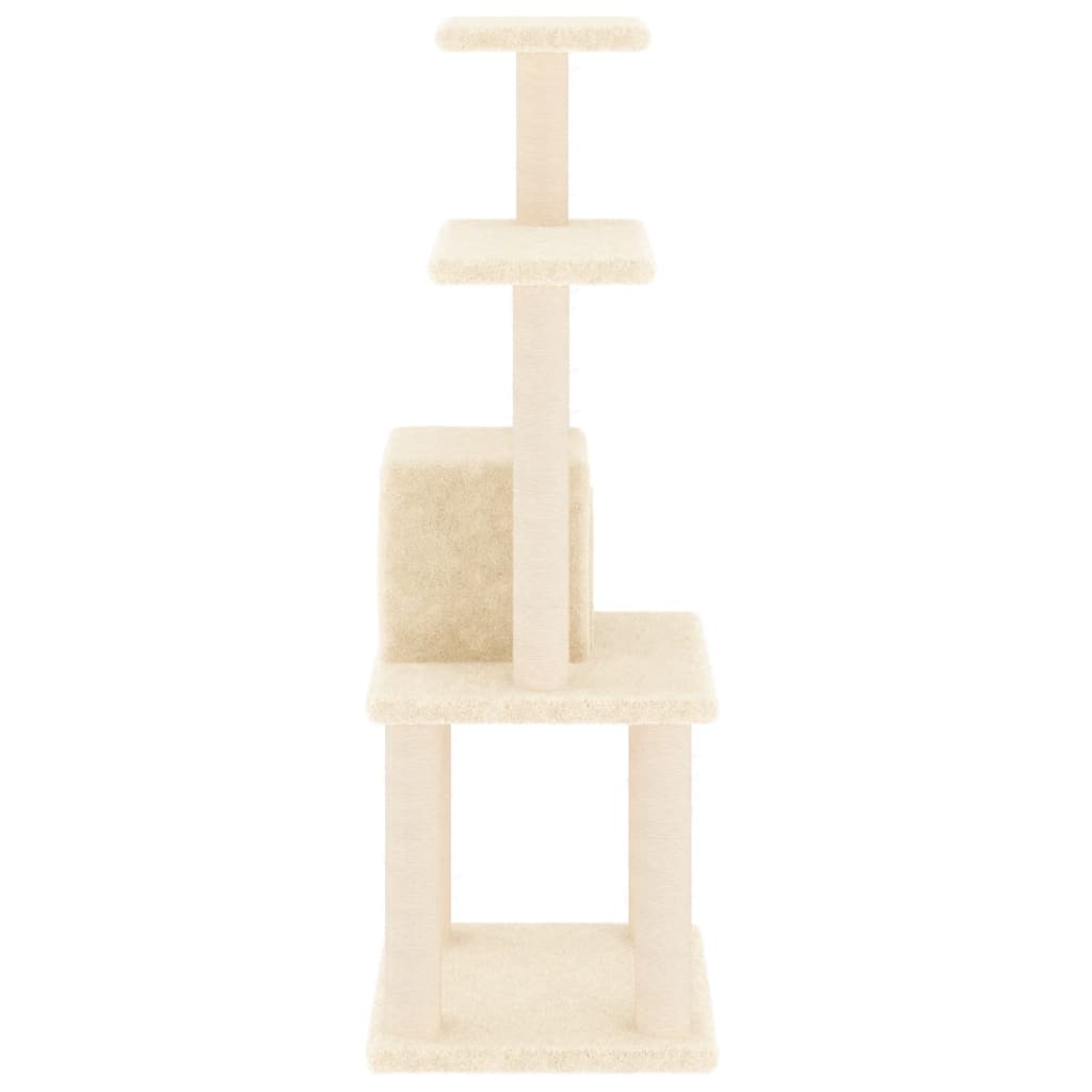 Cat house with sisal rope and scratching post, cream, 105 cm