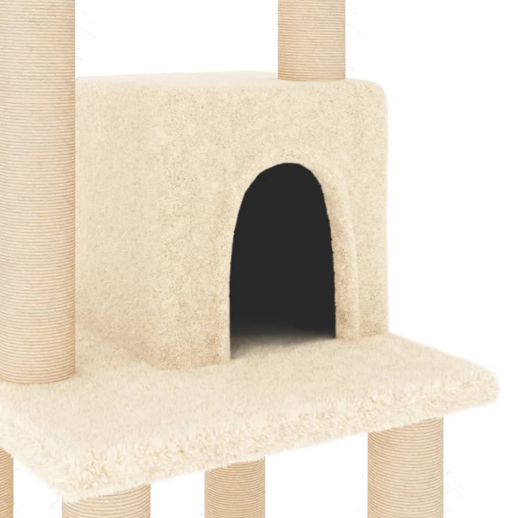 Cat house with sisal rope and scratching post, cream, 105 cm