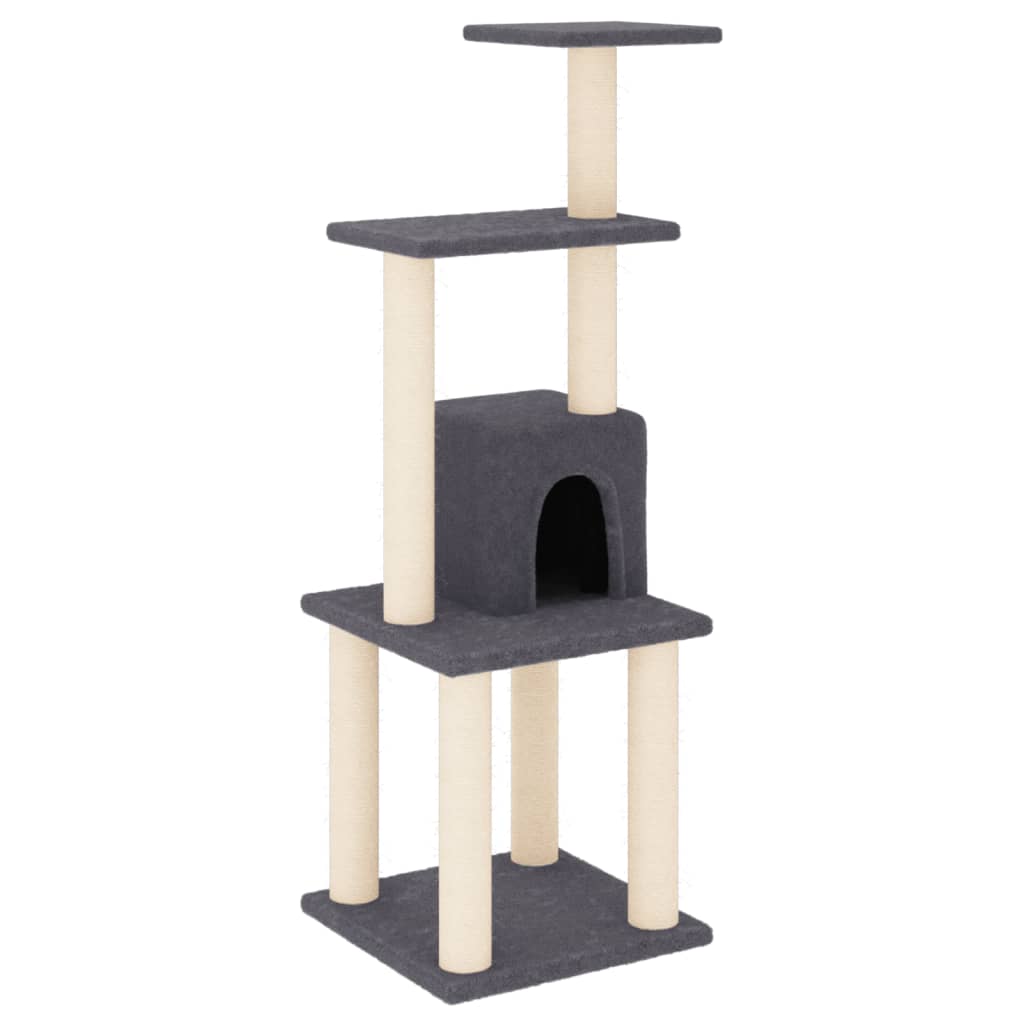 Cat house with sisal rope and scratching post, dark grey, 105 cm