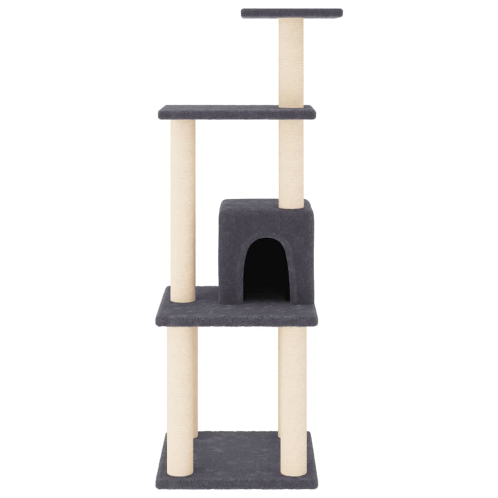 Cat house with sisal rope and scratching post, dark grey, 105 cm