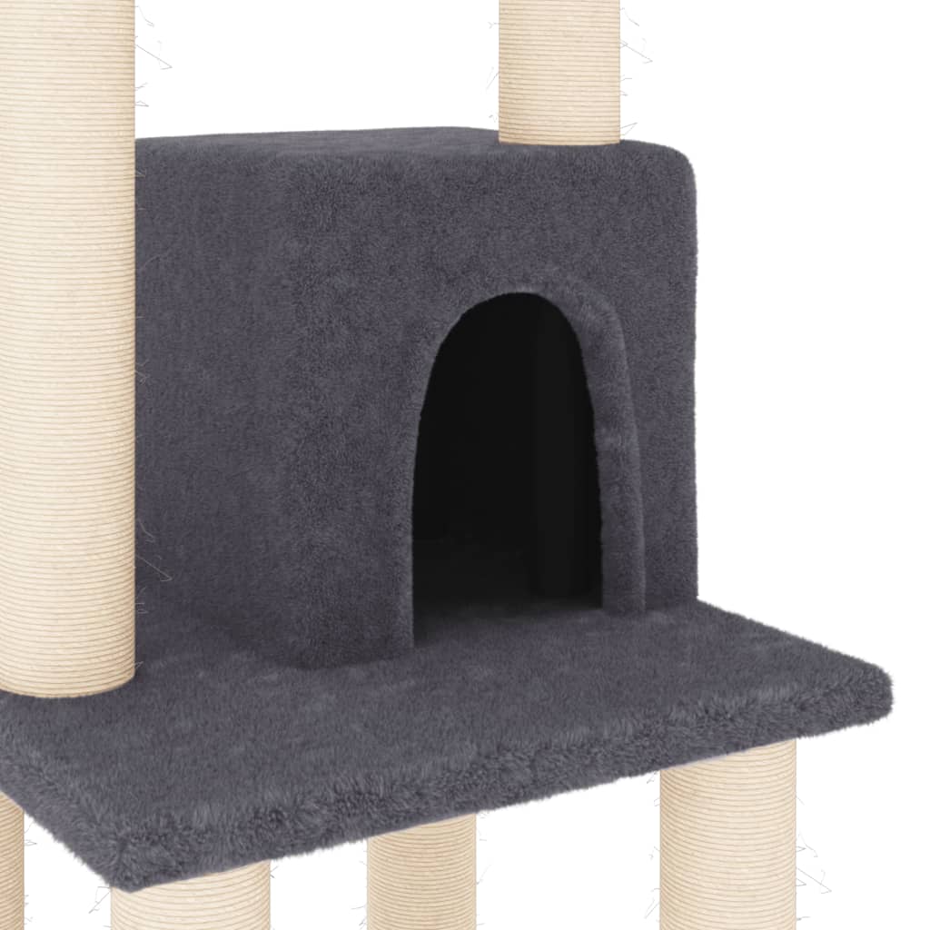 Cat house with sisal rope and scratching post, dark grey, 105 cm