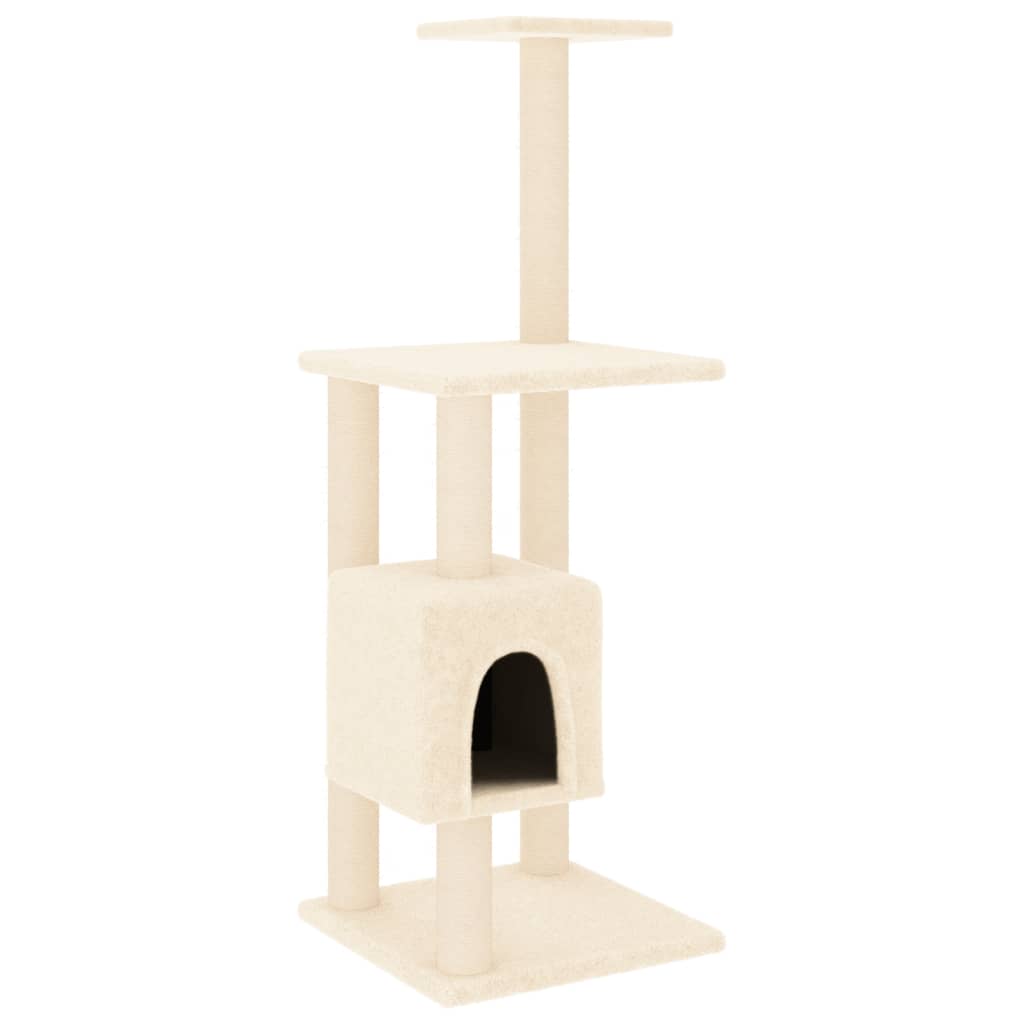 Cat house with sisal rope and scratching post, cream, 104 cm