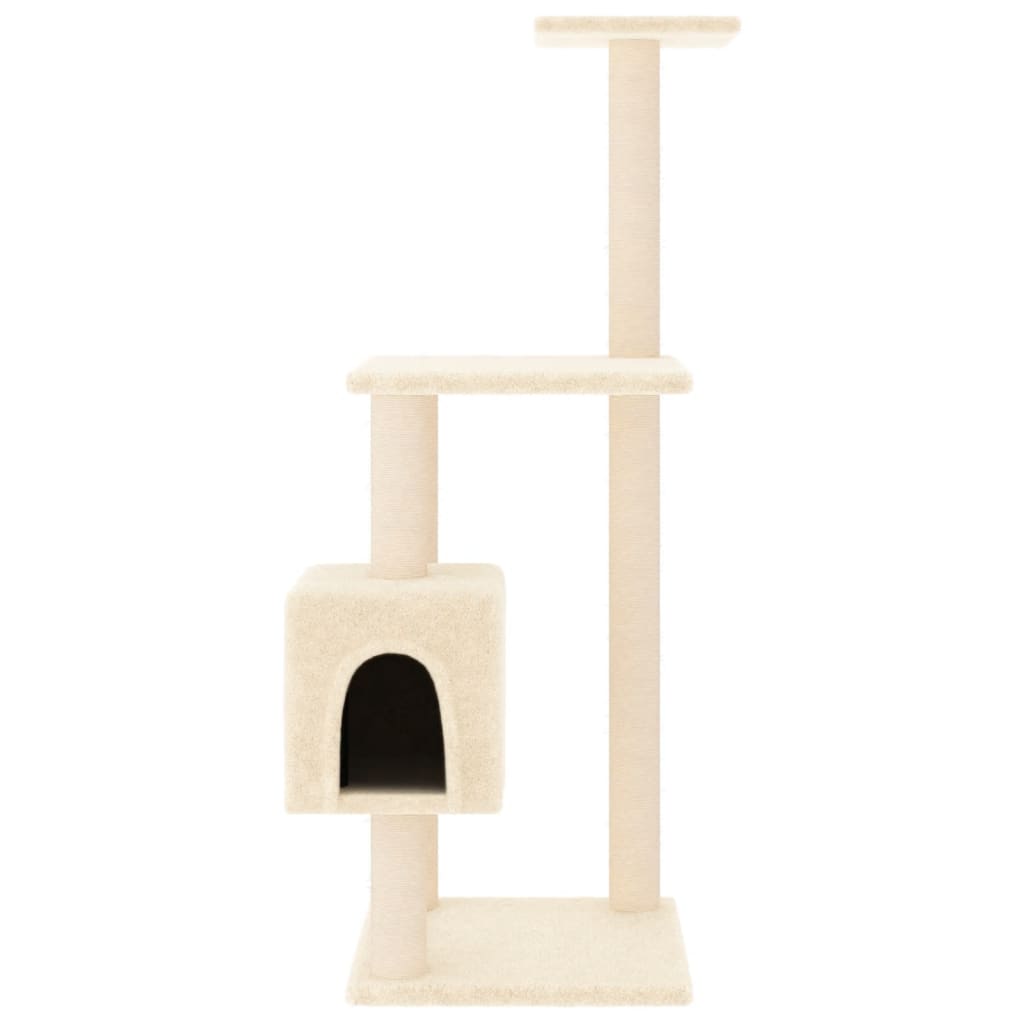 Cat house with sisal rope and scratching post, cream, 104 cm