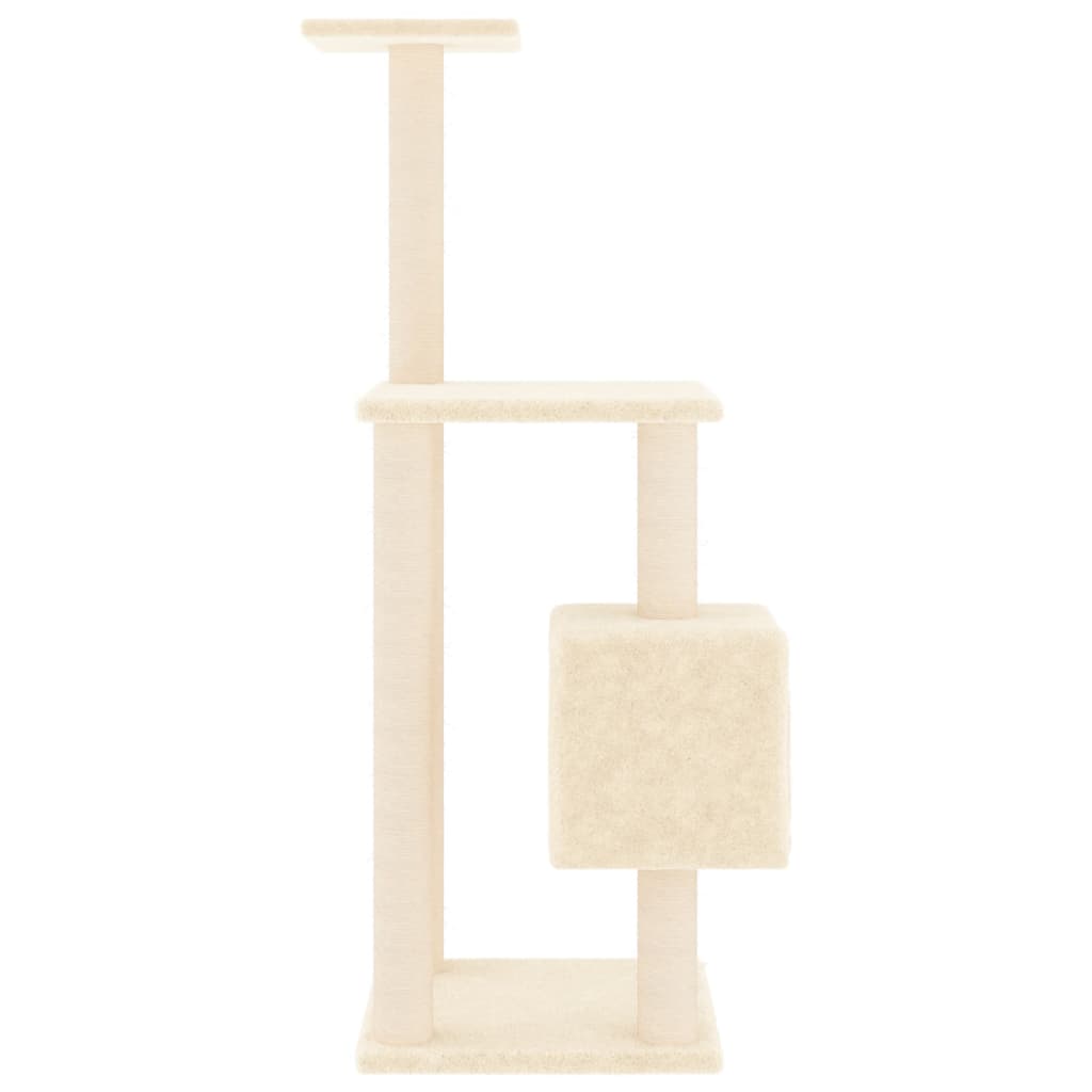 Cat house with sisal rope and scratching post, cream, 104 cm