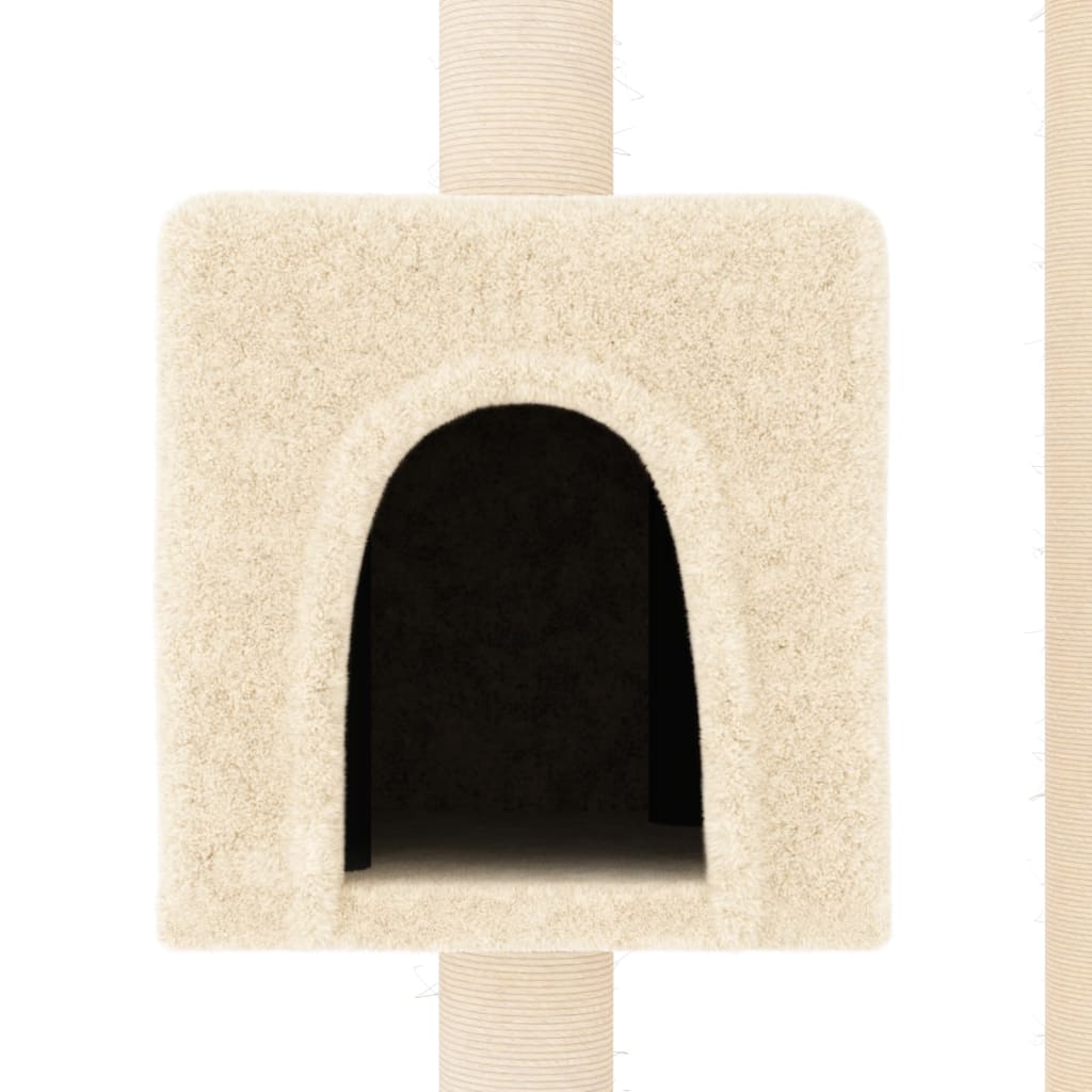 Cat house with sisal rope and scratching post, cream, 104 cm