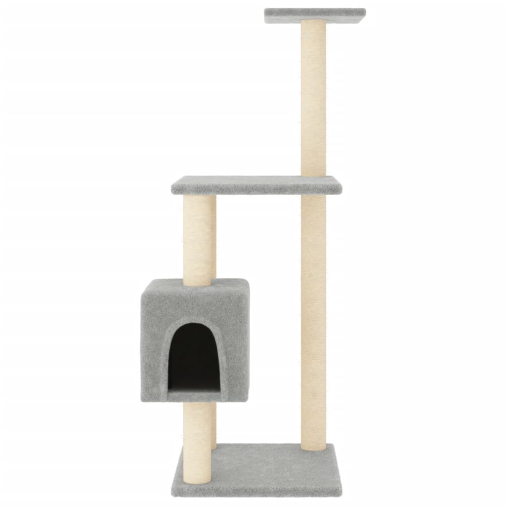 Cat house with sisal rope and scratching post, light grey, 104 cm