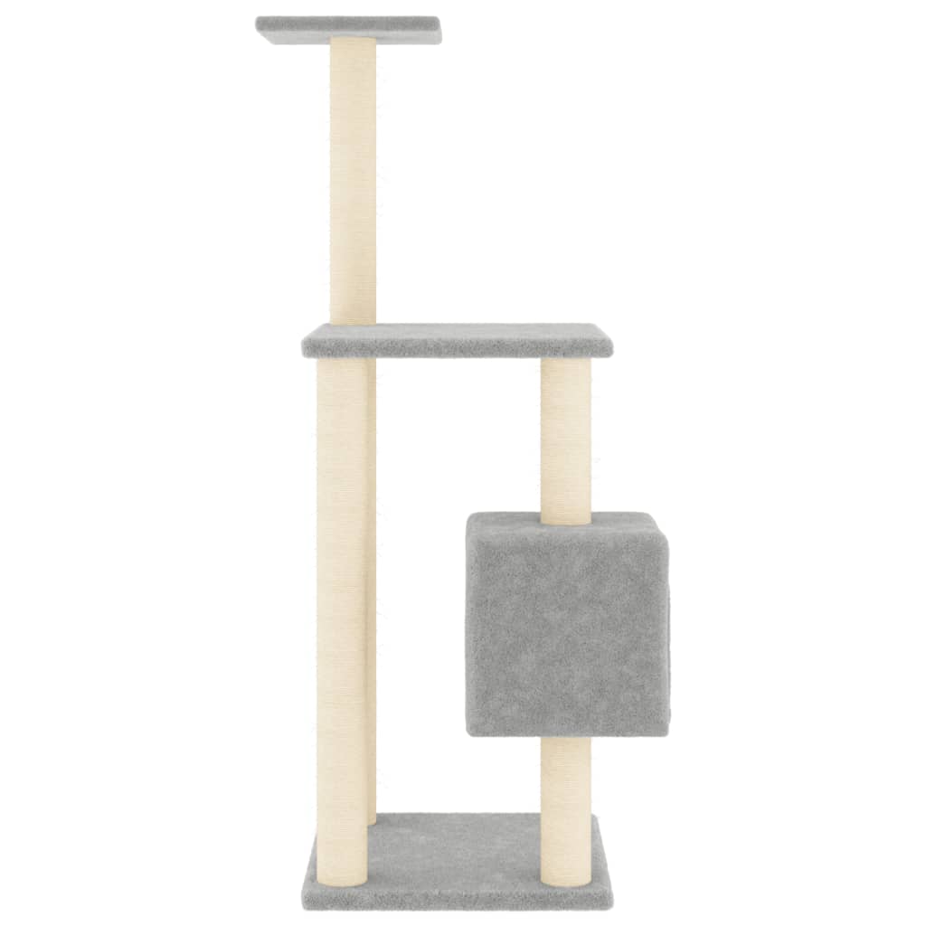 Cat house with sisal rope and scratching post, light grey, 104 cm