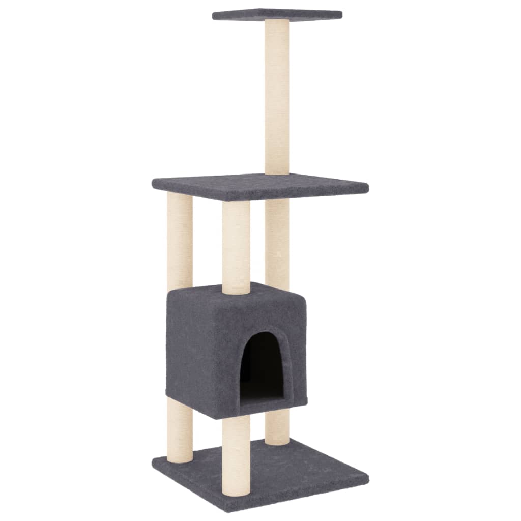 Cat house with sisal rope and scratching post, dark grey, 104 cm