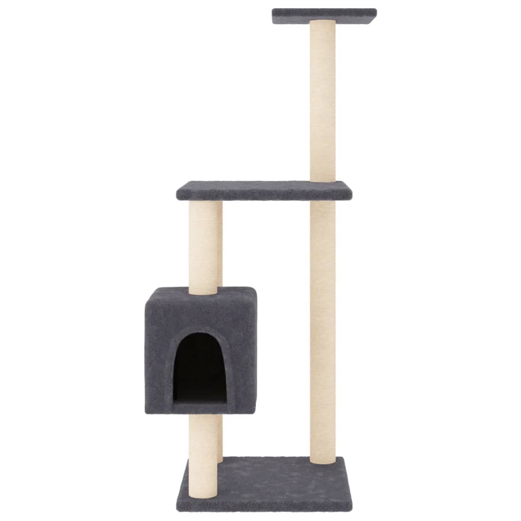 Cat house with sisal rope and scratching post, dark grey, 104 cm