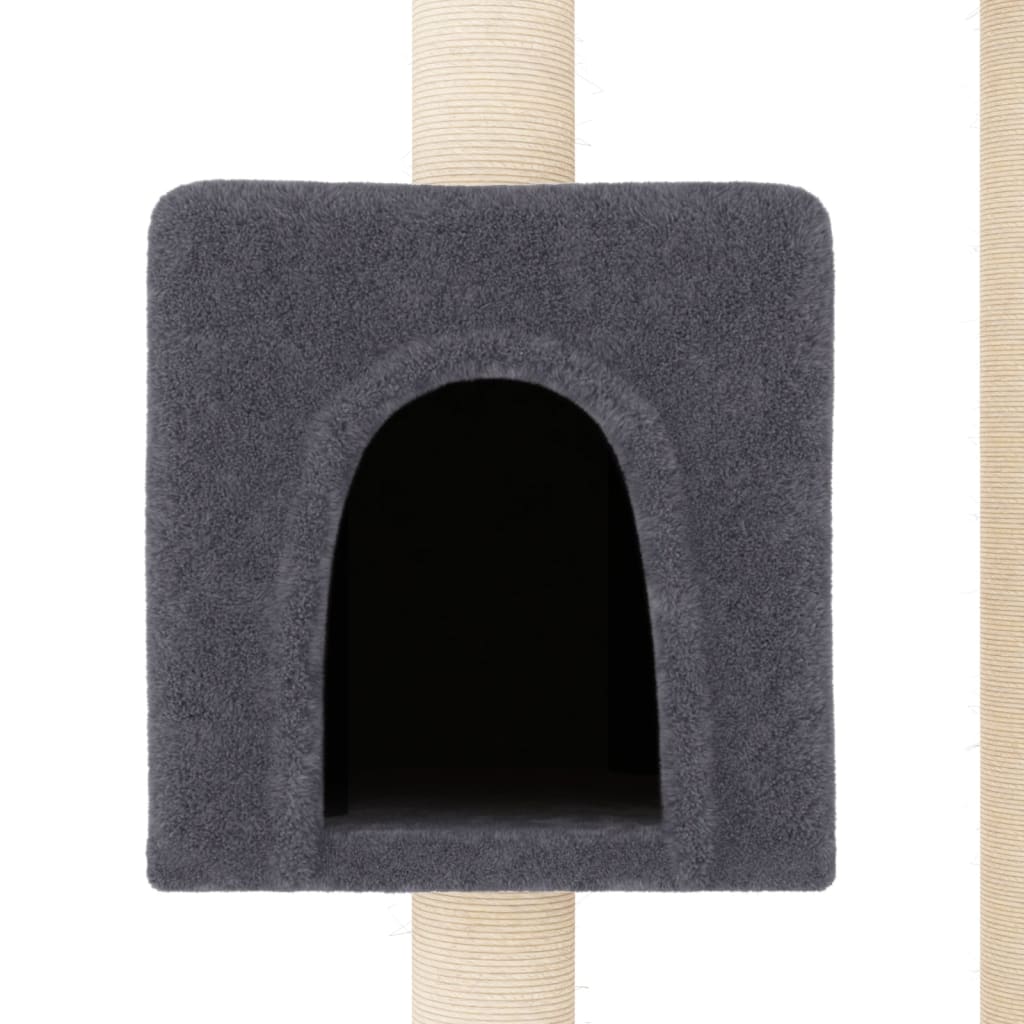 Cat house with sisal rope and scratching post, dark grey, 104 cm