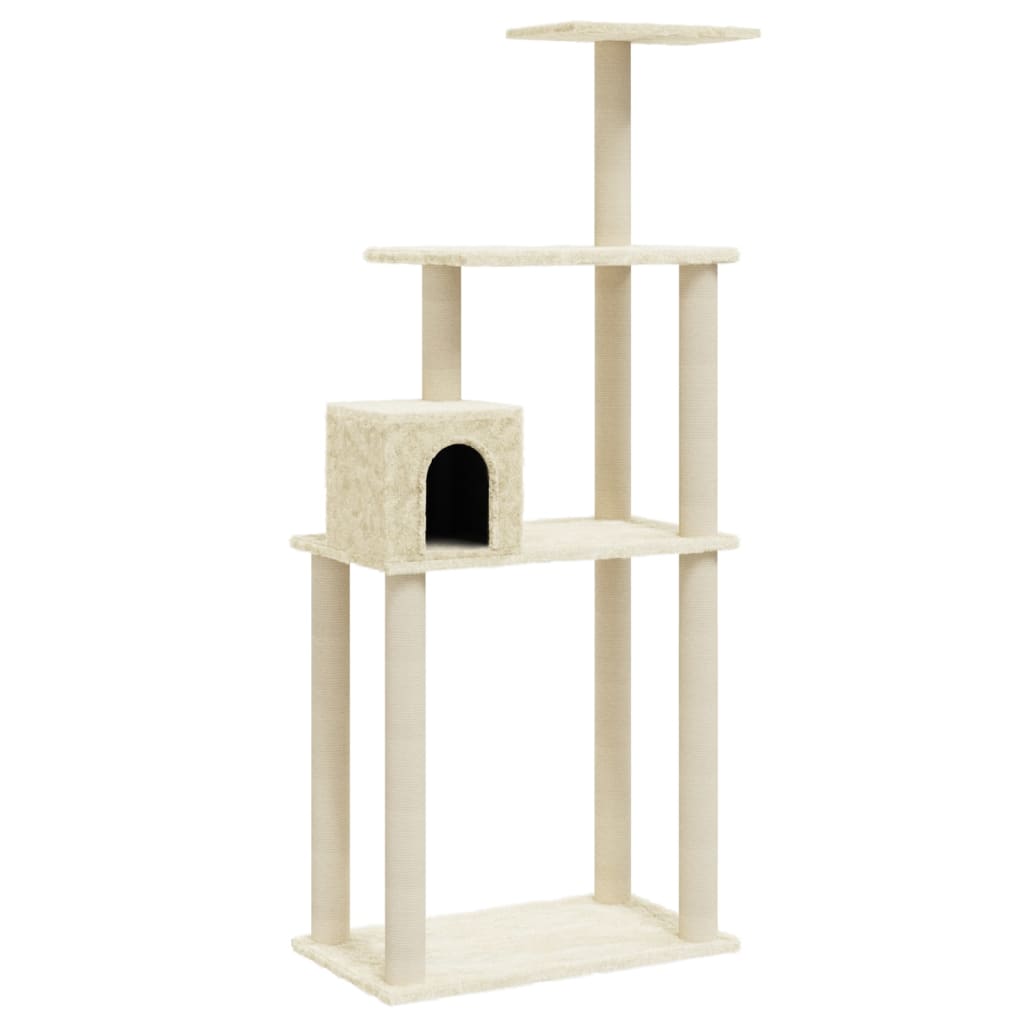 Cat house with sisal rope and scratching post, cream, 147 cm