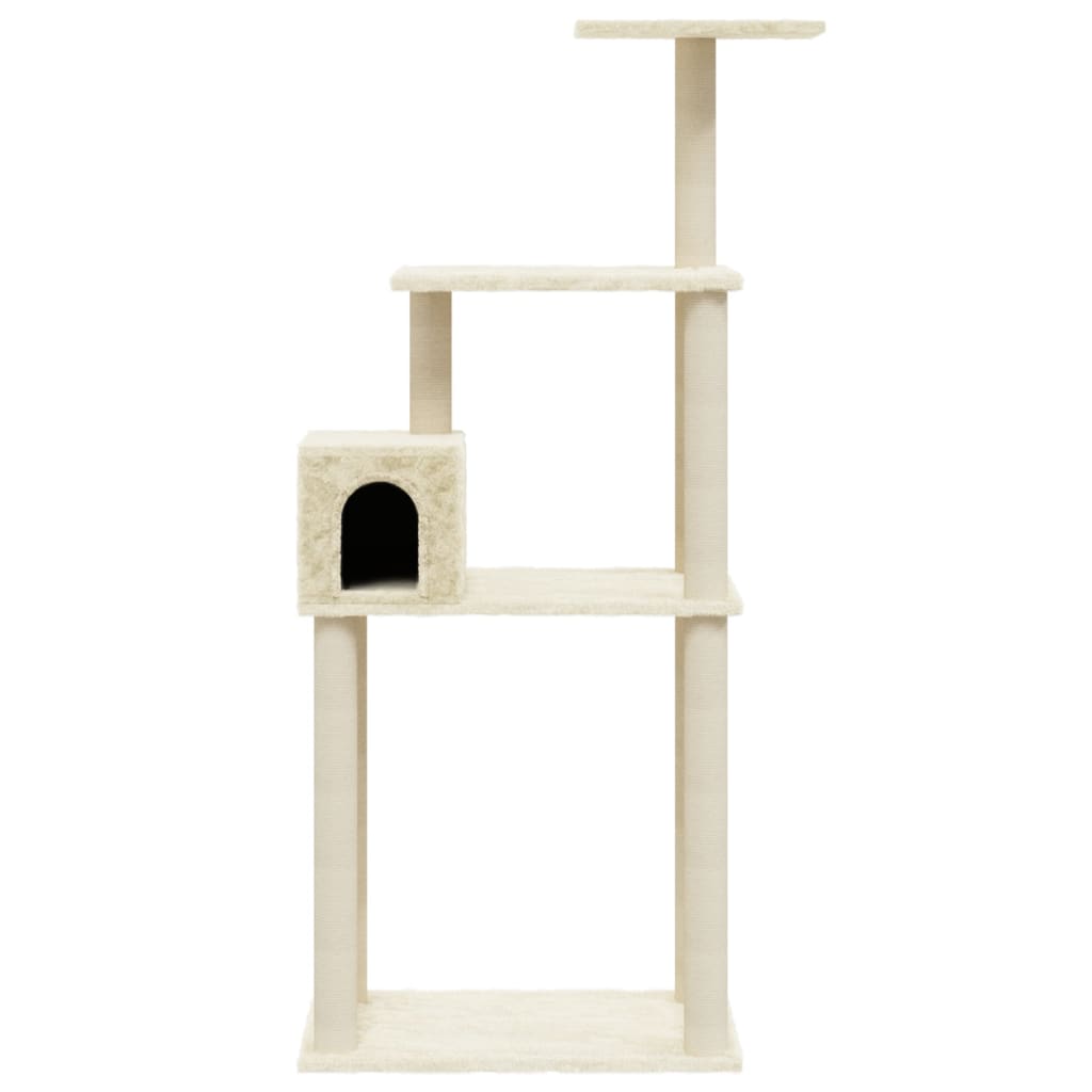 Cat house with sisal rope and scratching post, cream, 147 cm