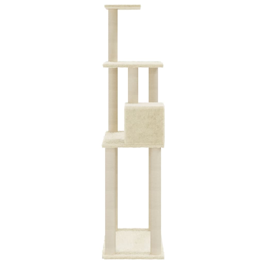 Cat house with sisal rope and scratching post, cream, 147 cm