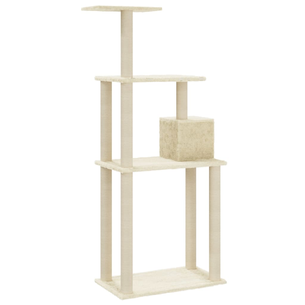 Cat house with sisal rope and scratching post, cream, 147 cm