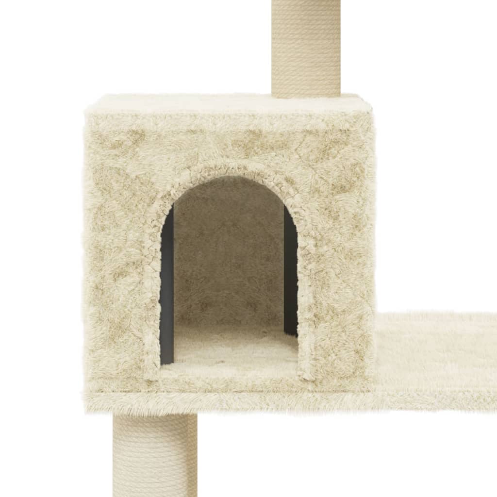 Cat house with sisal rope and scratching post, cream, 147 cm