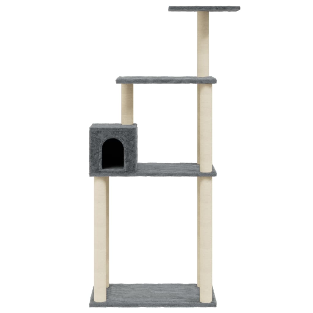 Cat house with sisal rope and scratching post, dark grey, 147 cm