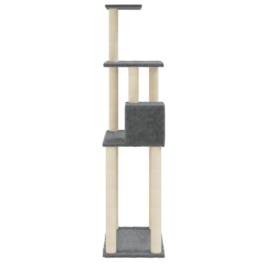 Cat house with sisal rope and scratching post, dark grey, 147 cm