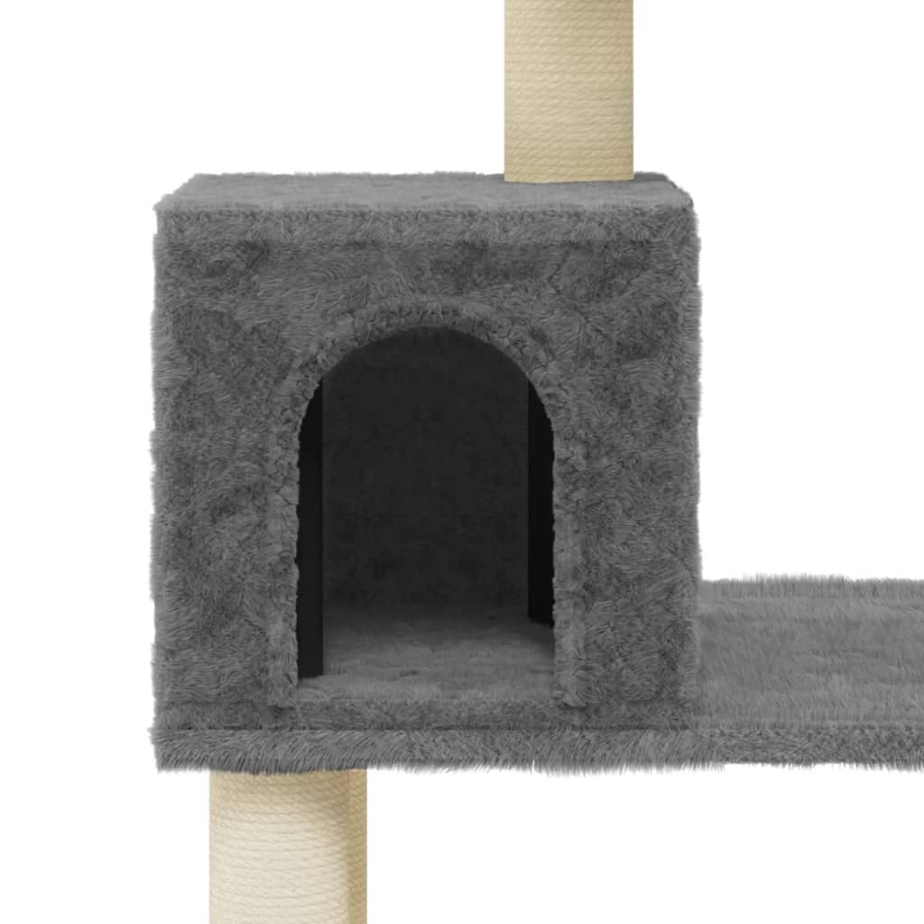 Cat house with sisal rope and scratching post, dark grey, 147 cm