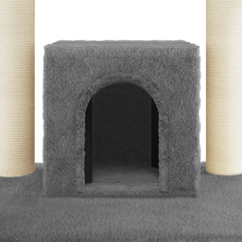 Cat house with sisal rope scratching post, dark grey, 110 cm