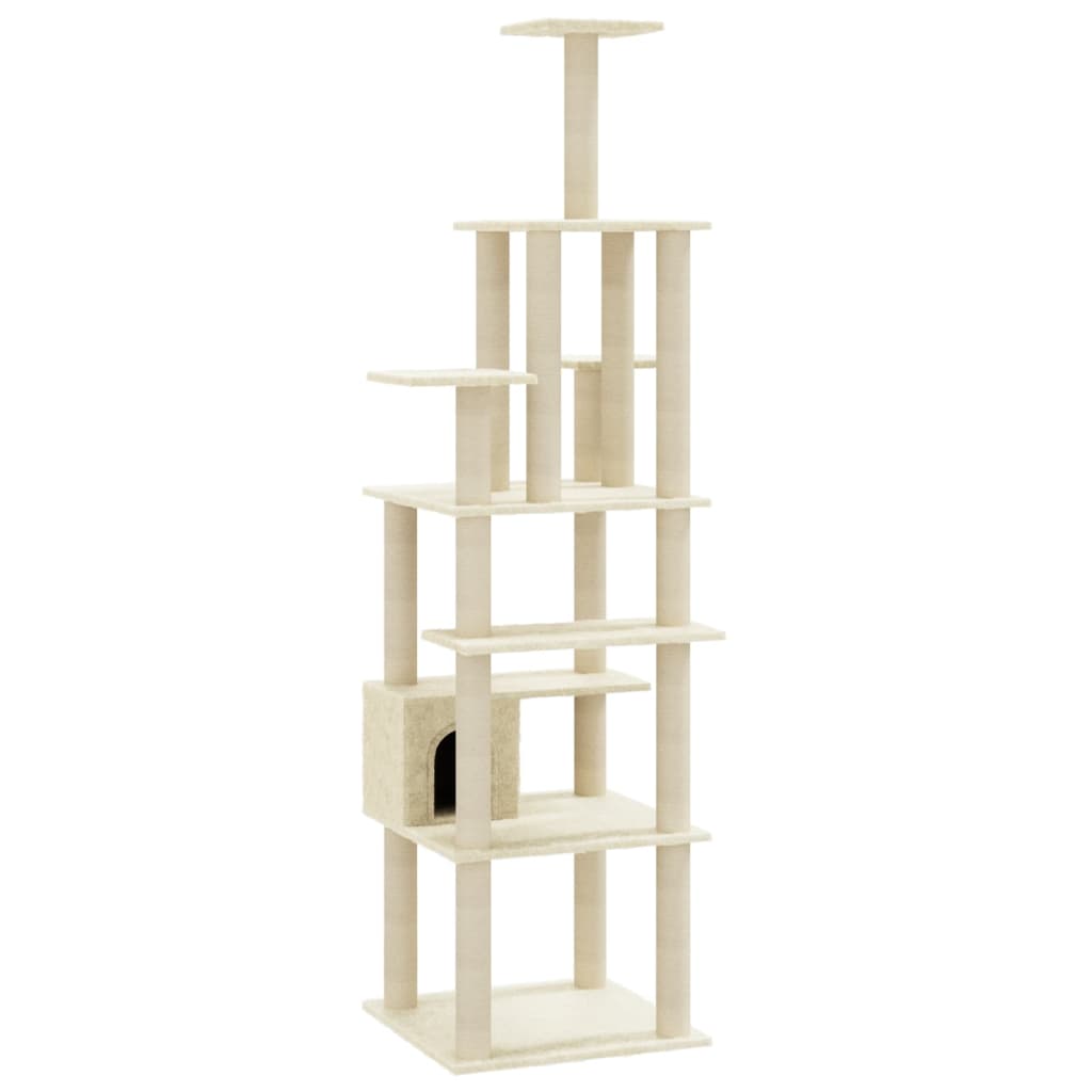 Cat house with sisal rope and scratching post, cream, 183 cm