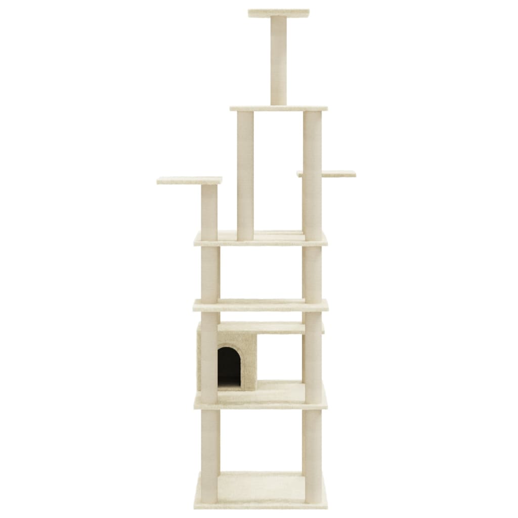 Cat house with sisal rope and scratching post, cream, 183 cm