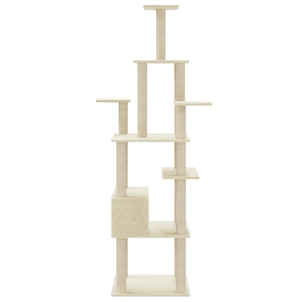 Cat house with sisal rope and scratching post, cream, 183 cm