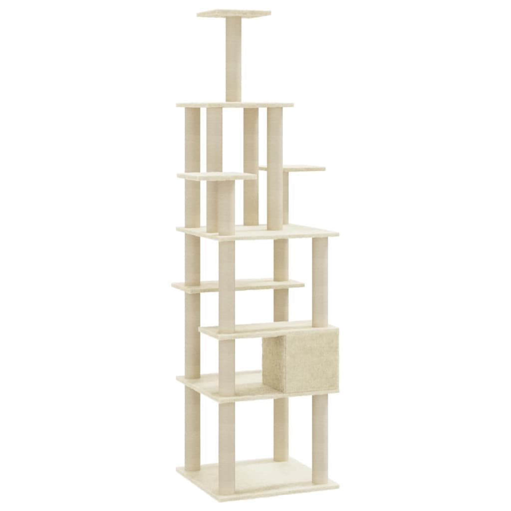 Cat house with sisal rope and scratching post, cream, 183 cm