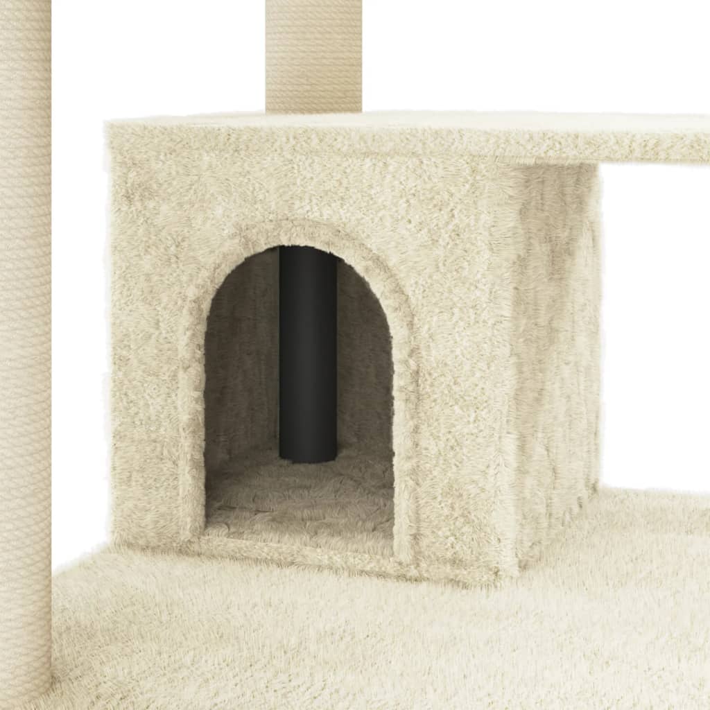 Cat house with sisal rope and scratching post, cream, 183 cm