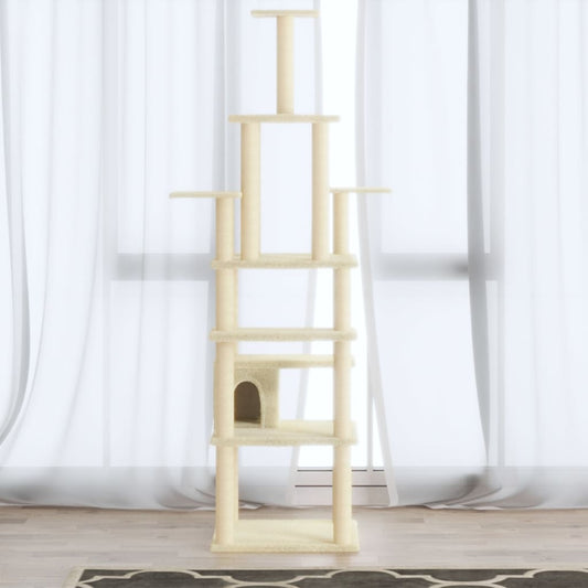 Cat house with sisal rope and scratching post, cream, 183 cm