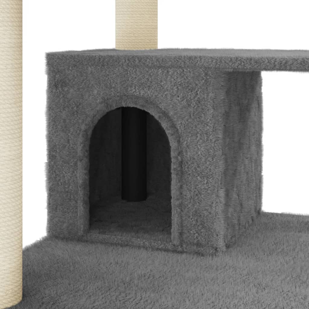 Cat house with sisal rope and scratching post, dark grey, 183 cm