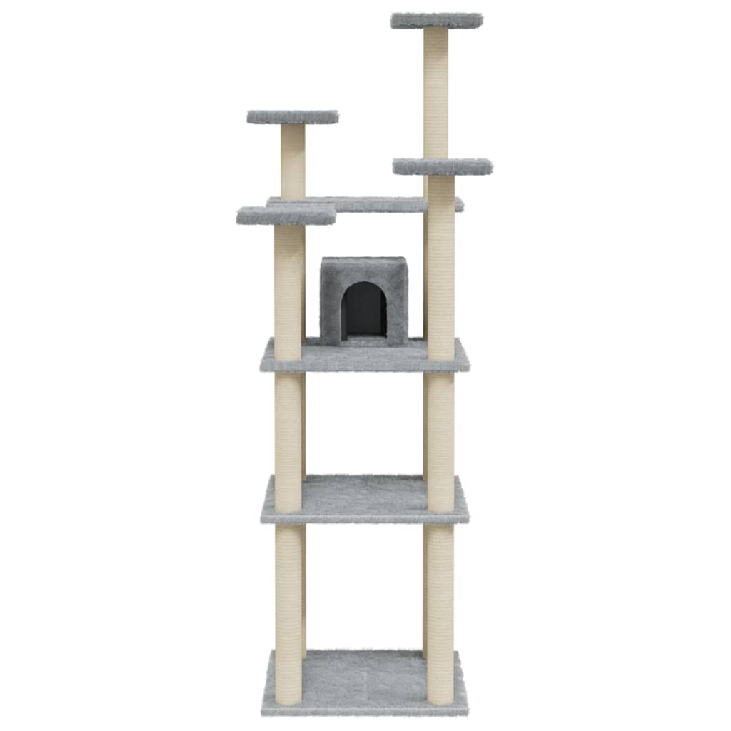 Cat house with sisal rope scratching posts, light grey, 171 cm