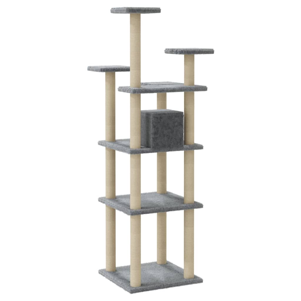 Cat house with sisal rope scratching posts, light grey, 171 cm