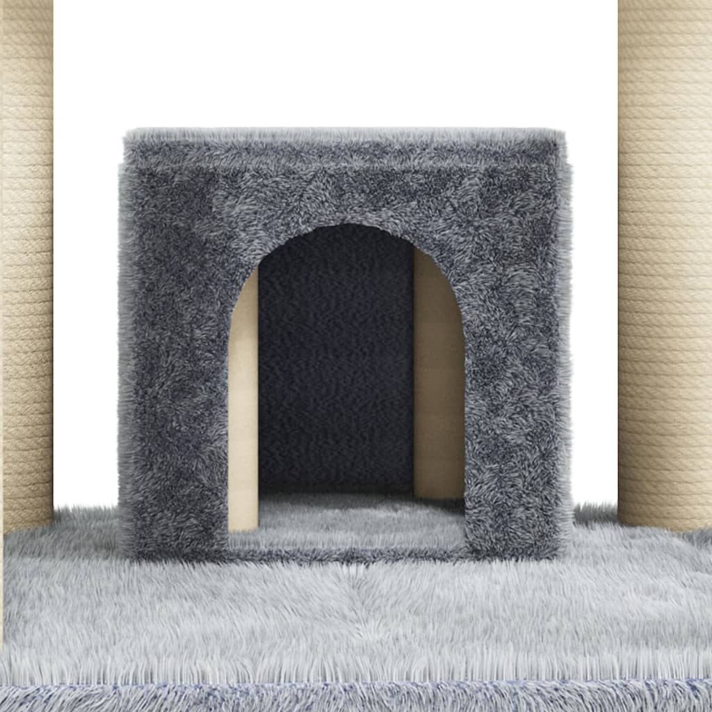 Cat house with sisal rope scratching posts, light grey, 171 cm