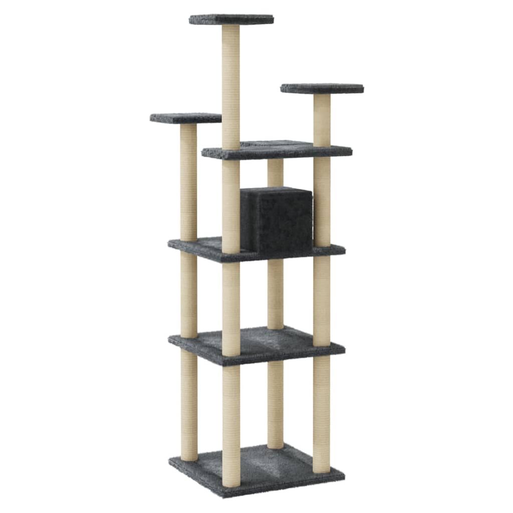 Cat house with sisal rope scratching posts, dark grey, 171 cm