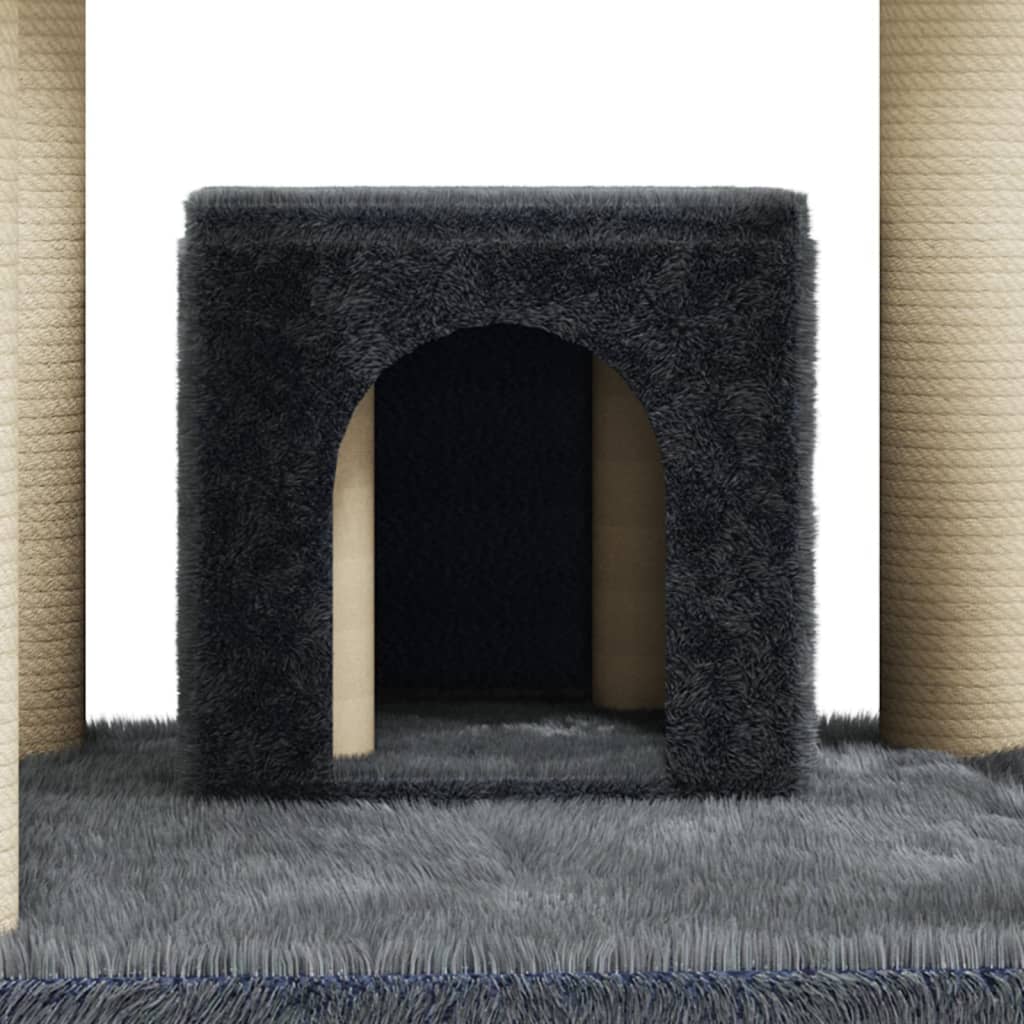 Cat house with sisal rope scratching posts, dark grey, 171 cm