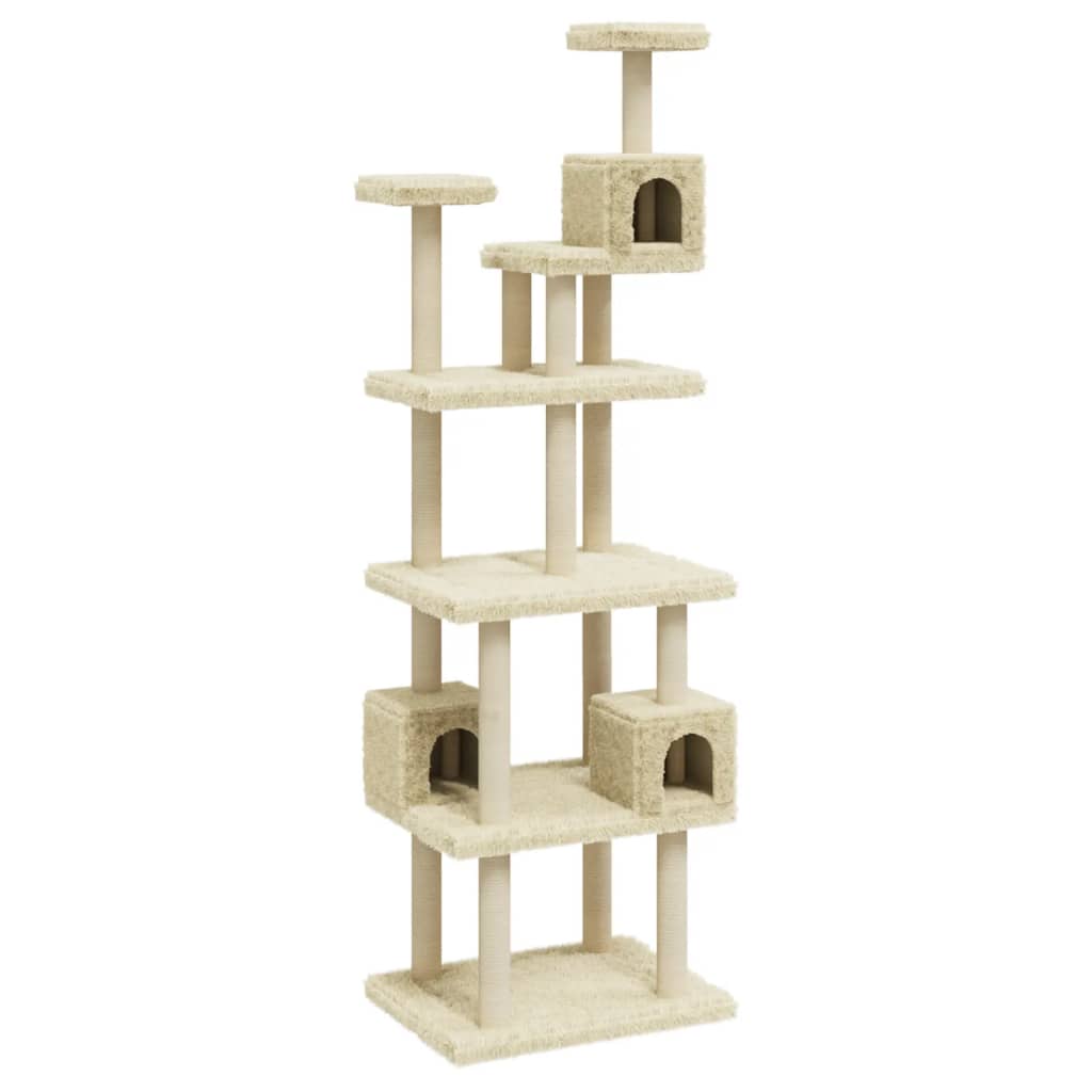 Cat house with sisal rope scratching posts, cream, 188 cm