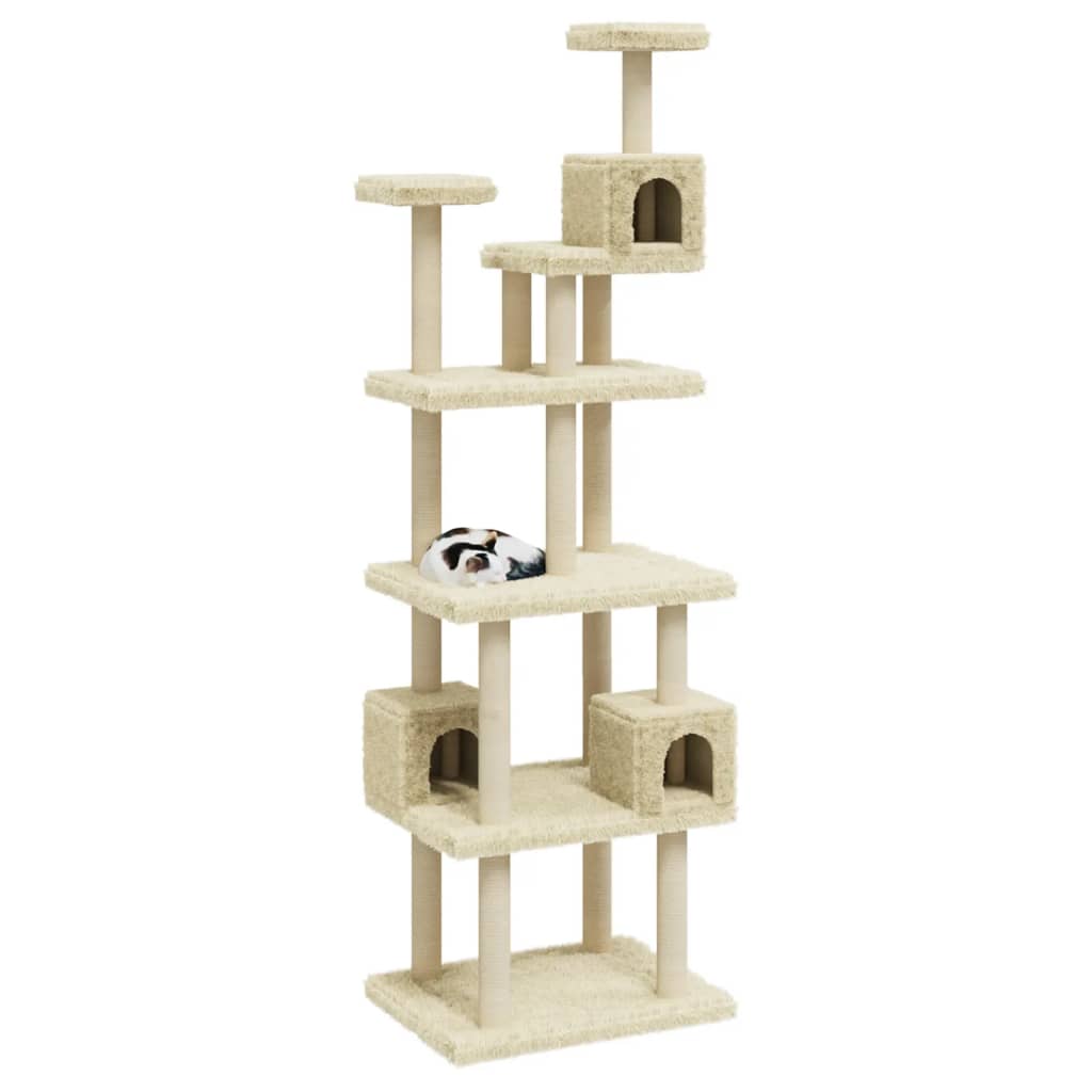 Cat house with sisal rope scratching posts, cream, 188 cm