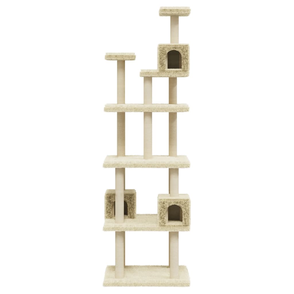 Cat house with sisal rope scratching posts, cream, 188 cm