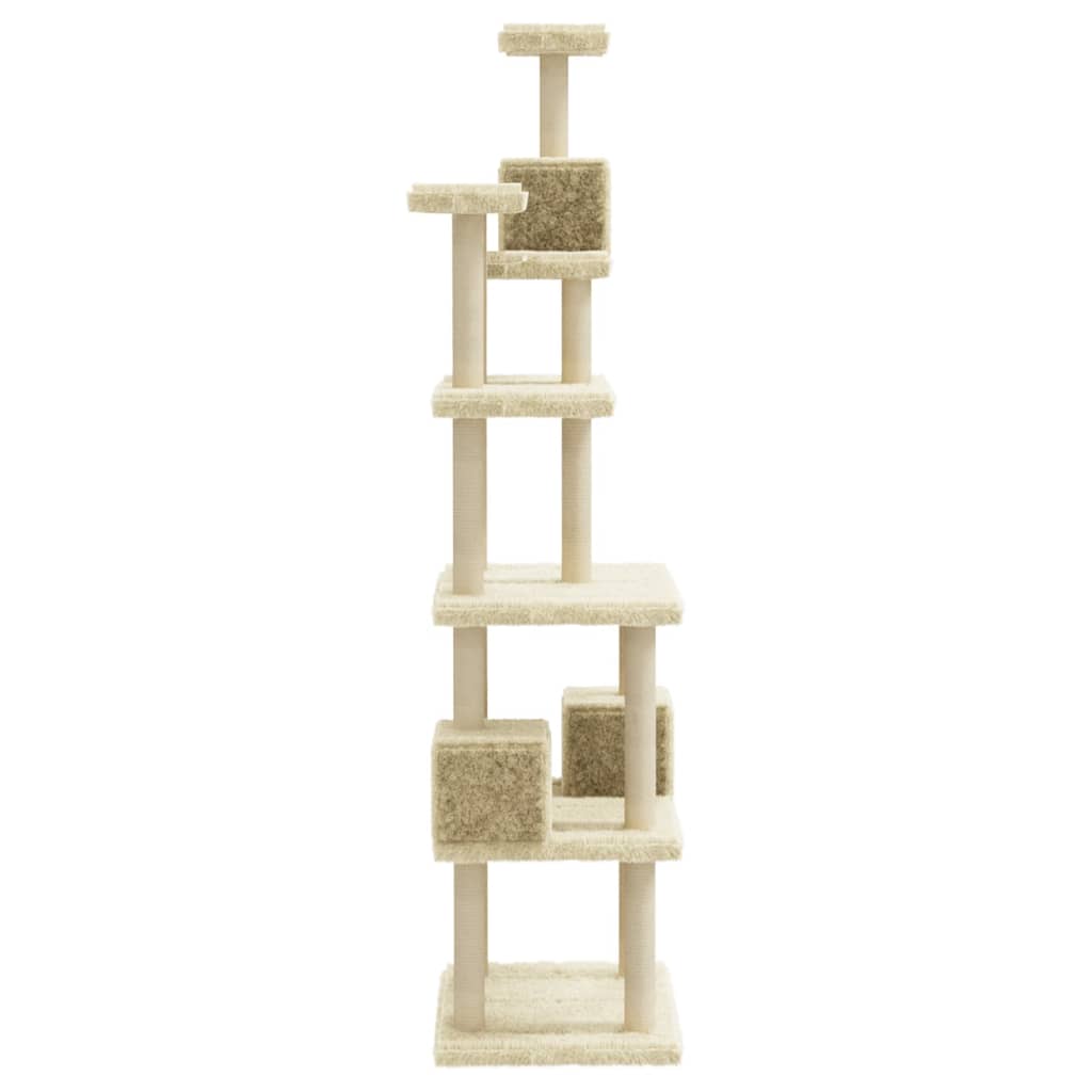 Cat house with sisal rope scratching posts, cream, 188 cm