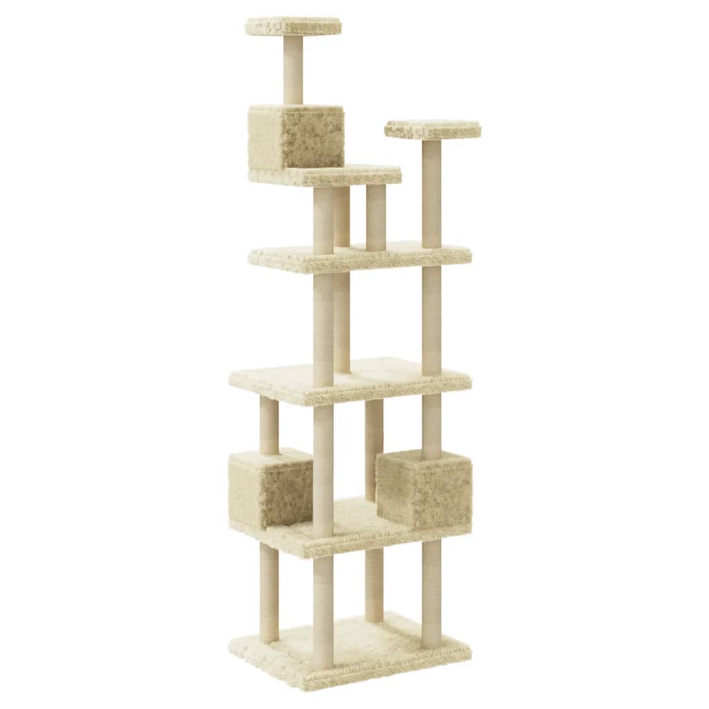 Cat house with sisal rope scratching posts, cream, 188 cm