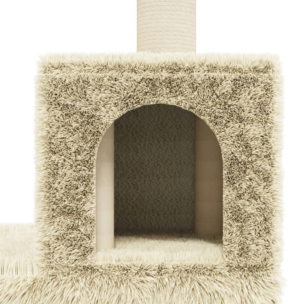 Cat house with sisal rope scratching posts, cream, 188 cm