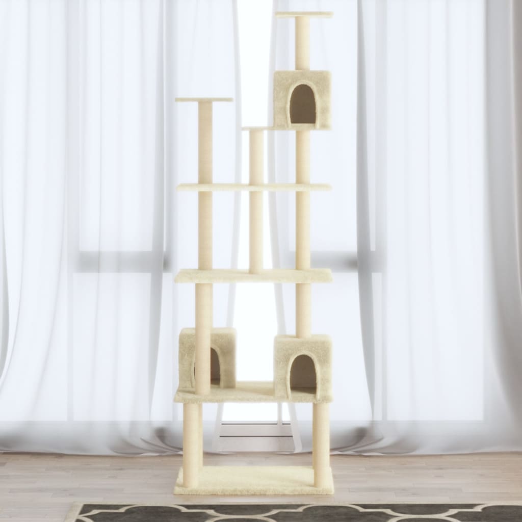 Cat house with sisal rope scratching posts, cream, 188 cm