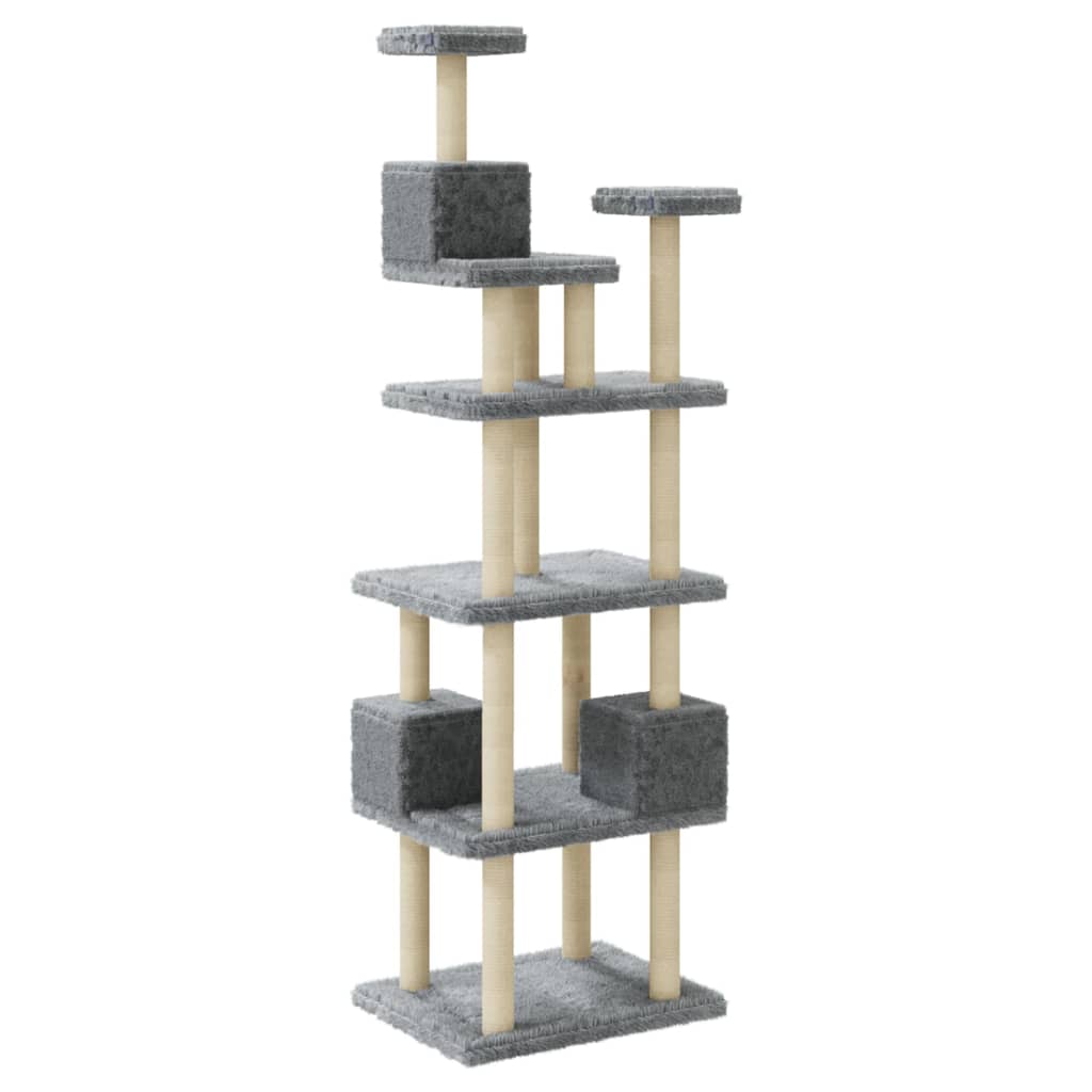 Cat house with sisal rope scratching posts, light grey, 188 cm