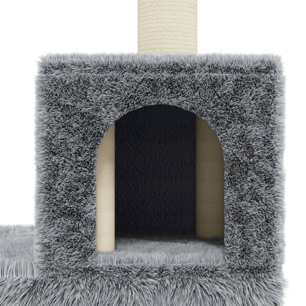 Cat house with sisal rope scratching posts, light grey, 188 cm