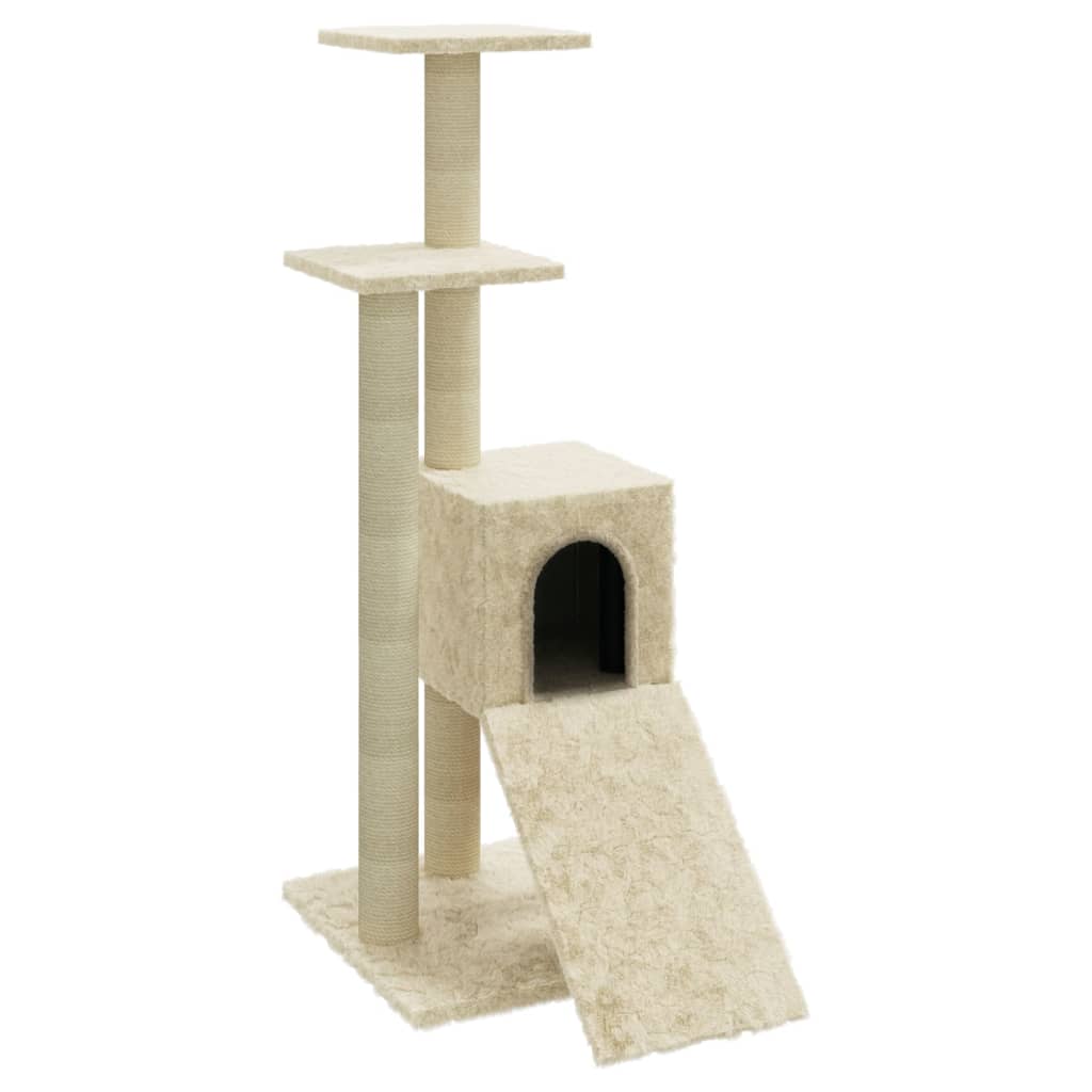 Cat house with sisal rope scratching posts, cream, 92 cm