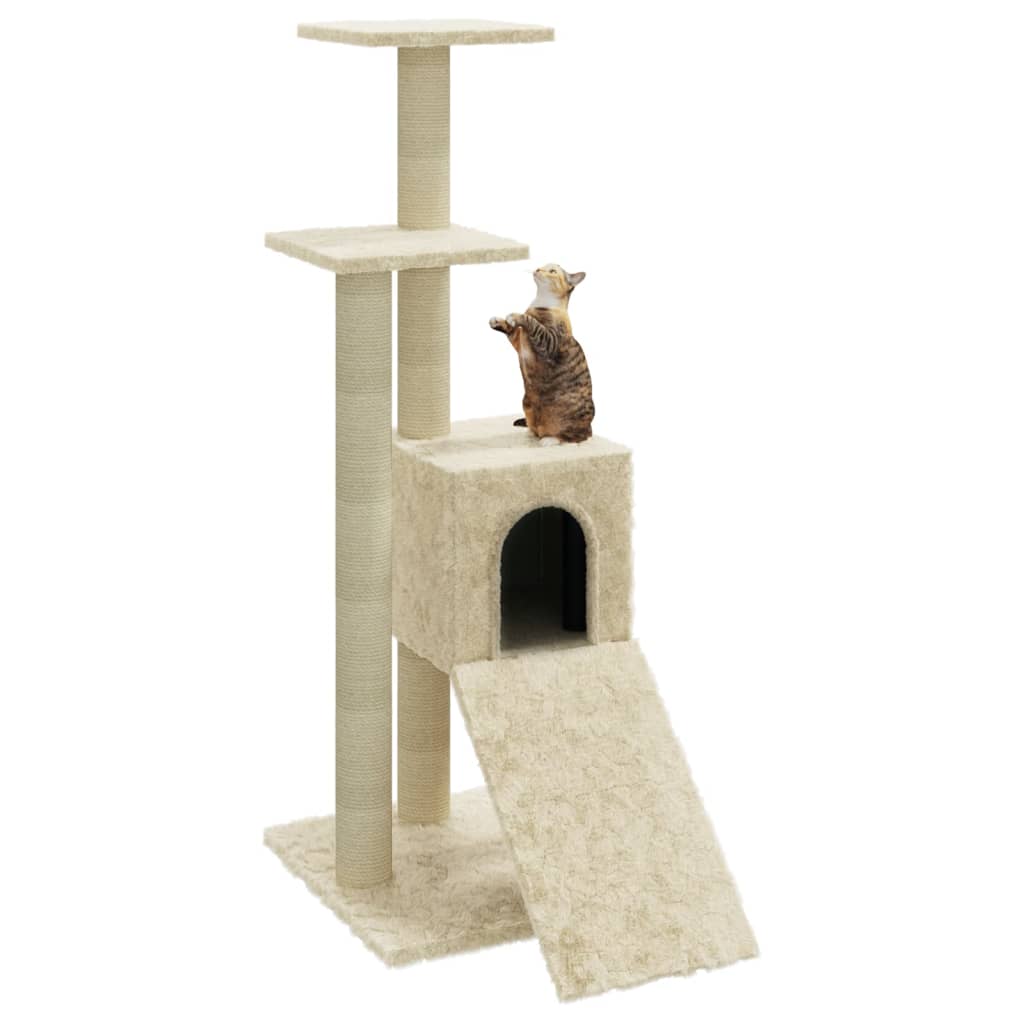 Cat house with sisal rope scratching posts, cream, 92 cm