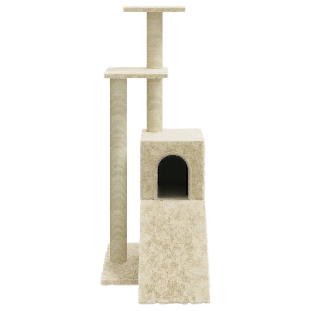 Cat house with sisal rope scratching posts, cream, 92 cm