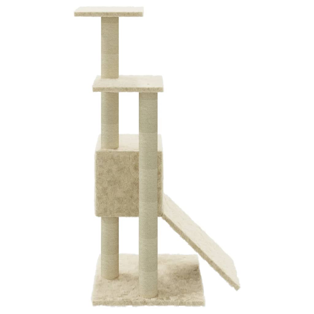 Cat house with sisal rope scratching posts, cream, 92 cm