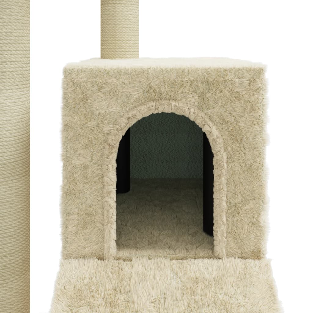 Cat house with sisal rope scratching posts, cream, 92 cm